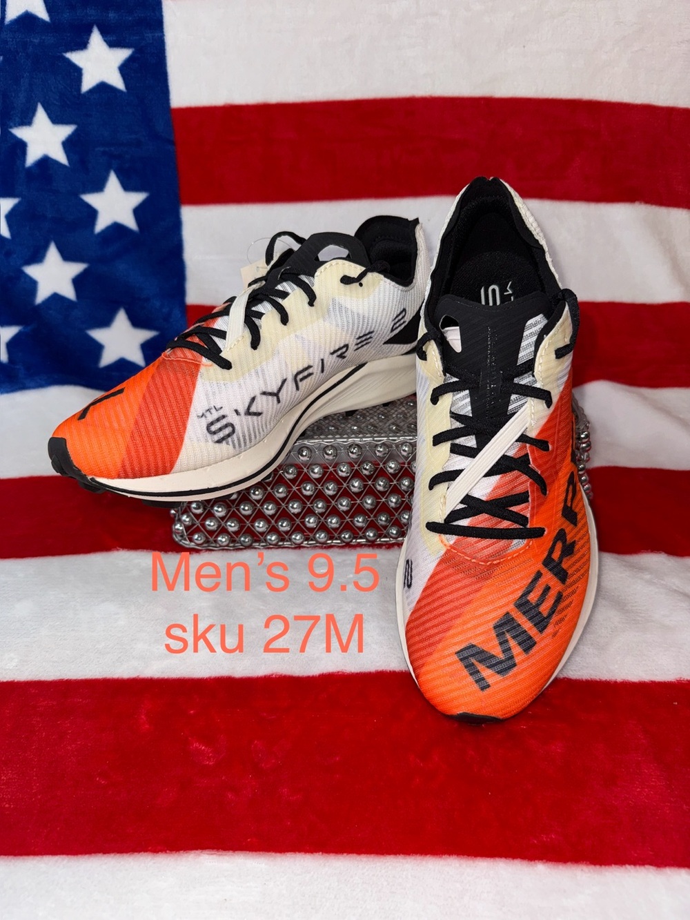 Merrell Men’s 9.5 SkyFire Running Shoe - NO screw in spikes. Orange/White/Black